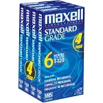 MAXELL 4 PACK STANDARD GRADE T-120  6 HOUR VHS TAPES *NEW*