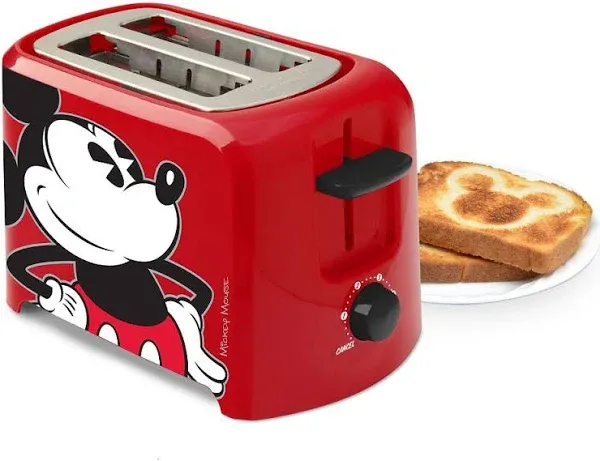 New Vintage Disney Mickey Mouse Toast Imprinted Red  2-Slice Toaster RED Walt