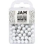 JAM PAPER Round Head Push Pins White 100/Pack (346RTWH)