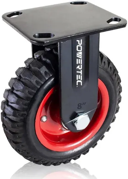 Caster Wheels 8 in Heavy-Duty Industrial Fixed Plate with Rubber Knobby Tread