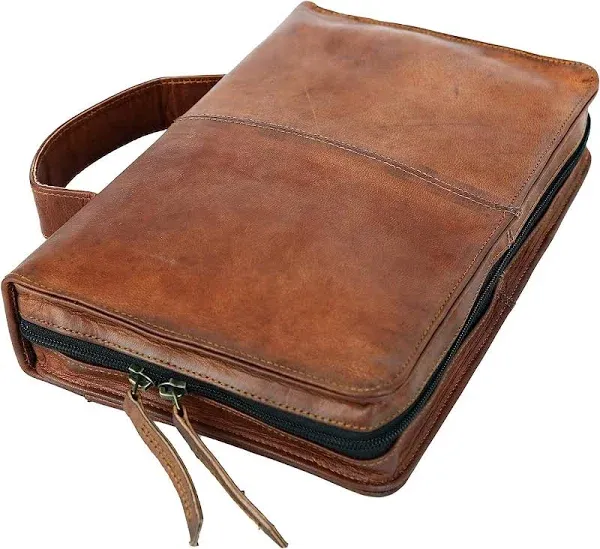 Leather Bible Cover Book Cover Planner Cover with Handle and Back Pocket (Small)