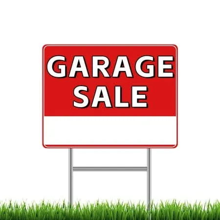 Garage Sale Sign, 17" x 13" Double-Sided with H Frame Wire Metal Stakes, Weatherproof Garage Sale, Outdoor Estate