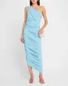 Diana One-shoulder Ruched Stretch-jersey Dress In Powder Blue