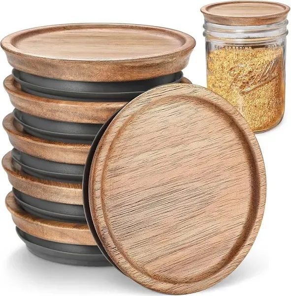 6-Pack Wide Mouth Wooden Mason Jar Lids