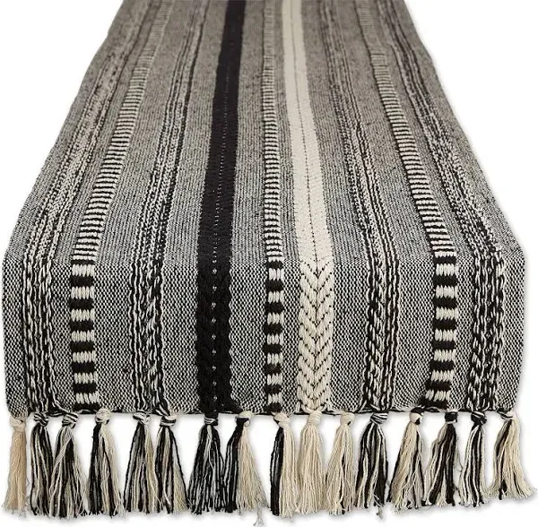 Farmhouse Braided Stripe 15x108&#034; (15x113&#034;, Fringe Included) Striped Black