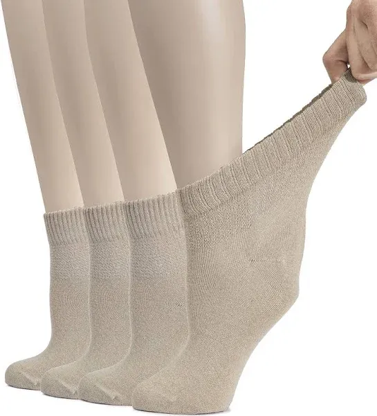 Hugh Ugoli Women's Cotton Diabetic Ankle Socks, Wide, Thin, Loose Fit and Stretchy, Seamless Toe & Non Binding Top, 4 Pairs