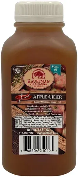 Kauffman's Fruit Farm Orchards Homemade, Fresh-Pressed Apple Cider, Frozen for Shipping, 12 Oz. Single-Serve (Pack of 12)