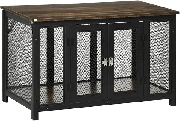 PawHut Furniture Style Dog Crate with Openable Top, Big Dog Crate End Table, Puppy Crate for Small Dogs Indoor, Spacious Interior, Pet Kennel, Brown, Black