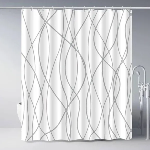  Grey and White Striped Fabric Shower Curtain for 72W X 72H Inches Grey White