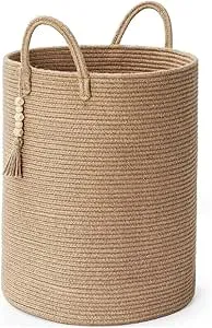 Tall Wicker Laundry Basket with Handles, Boho Decorative Storage Basket for L...