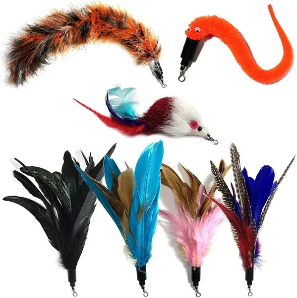 Versatile 7-Piece Cat Toy Attachment Set with Assorted Feathers and Furry Toys