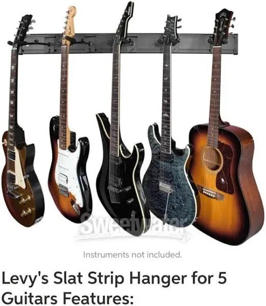 Levy&#039;s Slat Strip Hanger for 5 Guitars - Black