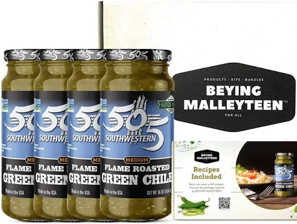 505 Southwestern 16oz jars Diced Flame Roasted Green Hatch Chile – Medium (4 pack) with Recipes (by Beying Malleyteen)