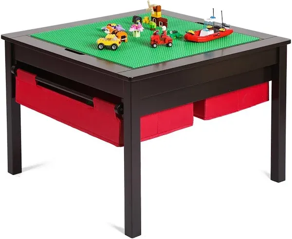 Utex 2 in 1 Kids Construction Play Table with Storage Drawers and Built in Plate