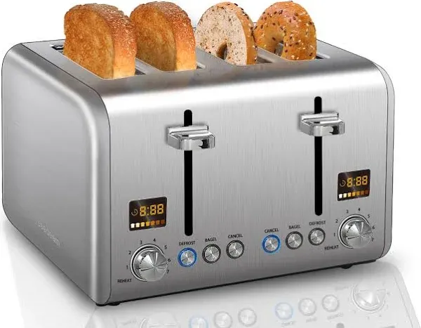 4 Slice Toaster,Bread Toaster Colorful LCD Display 7 Bread Shade Settings