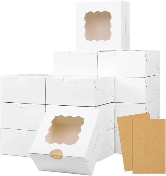 30Pcs Bakery Boxes 6X6X3 Inches Cookie Box with Window for Valentines Day White 