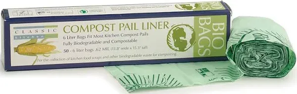 RSVP International Kitchen Collection Compost Pail, 1 Gallon Compostable Bags, Green