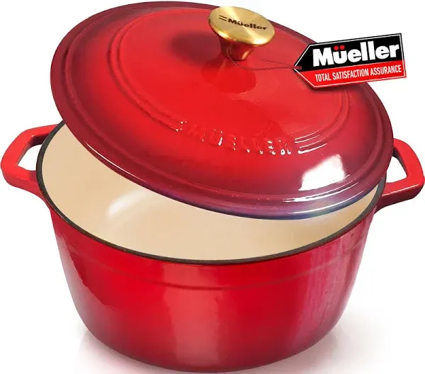 Mueller 6 Qt Enameled Cast Iron Dutch Oven Heavy-Duty Casserole Dish and Brai...