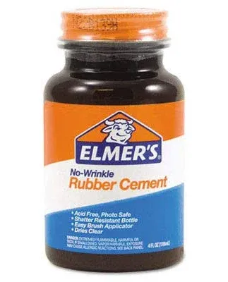 Elmer's No-Wrinkle Rubber Cement, Clear, Brush Applicator, 4 Ounce, 4 Pack