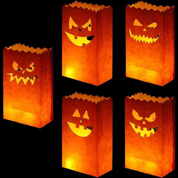 50 Pieces Halloween Luminary Bags, Flame Resistant Candle Bags, Jack-o&#039; Orange