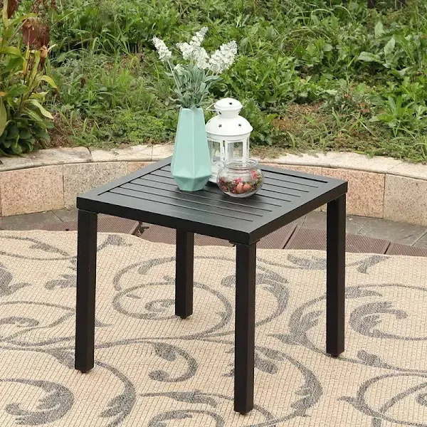 Phi Villa Indoor Outdoor Small Metal Square Side/End Patio Coffee Bistro Table