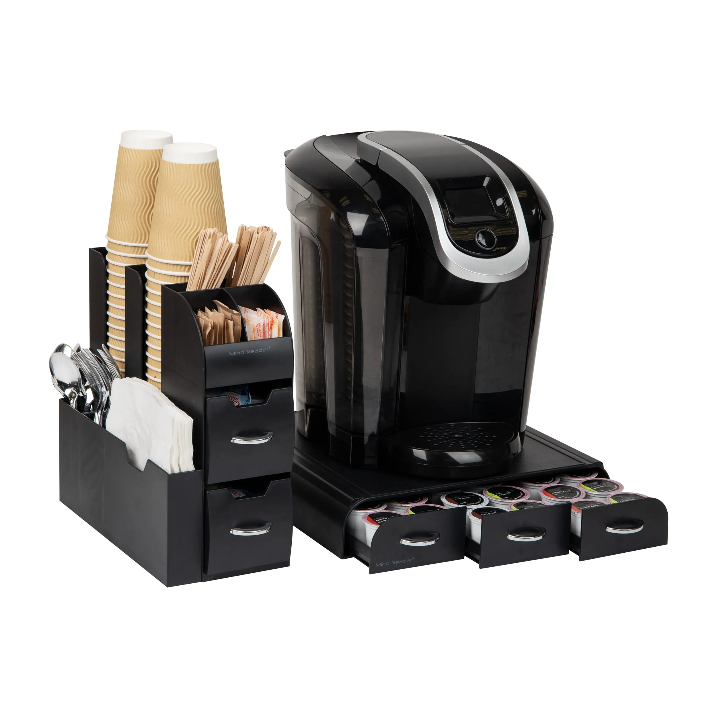 Mind Reader Organizer Coffee Pod Drawer and Condiment, 2 Piece, Black