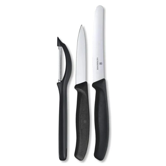 Victorinox Swiss Classic Set with Peeler, 3 Pieces Paring Knife, Set of 3, Black, 6.7113.31