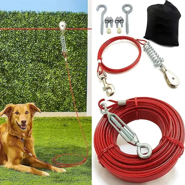 Heavy Duty Aerial Dog Tie Out Trolley System Dog Run Cable 100ft /75ft /50ft ...