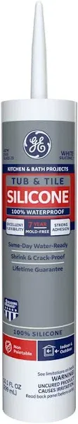 GE Tub &amp; Tile Caulk Clear Kitchen &amp; Bath Silicone Sealant White 10.1 oz 2749484