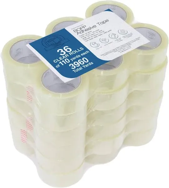 LOGANPACK Heavy Duty Packing Tape 36 Rolls Total 3960Y Clear 2 mil