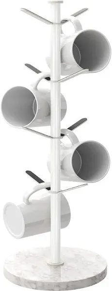 Mug Holder Tree with Marble Base, 8 Hooks Coffee Cups Holder Stand, New White