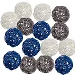 15pcs Big Wicker Rattan Balls -Mixed 3 Colors Decorative Balls White-grey -Blue