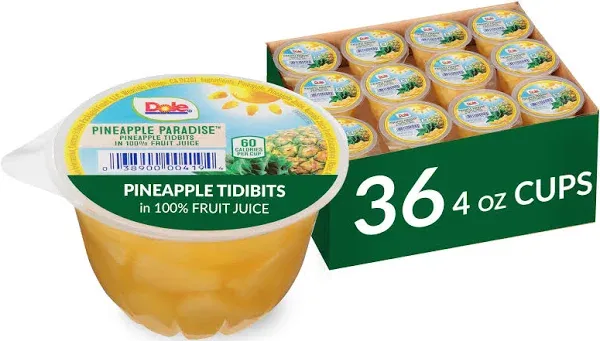 Dole Pineapple Tidbits - 36 pack, 4.0 oz cups