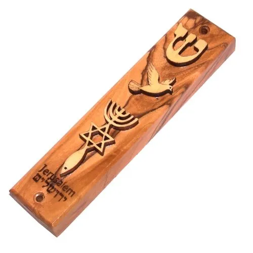 Holy Land Market Olive Wood Messianic Mezuzah Engraved and Ornamented with Laser (5 inches)