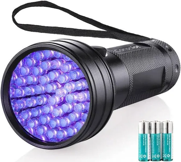 UV Flashlight Black Light, Consciot 51 LED 395nm Ultraviolet Blacklight, Portable Torch Light Pet Urine Detector for Dog/Cat Urine, Dry Stains, Bed Bug, Resin Curing, Matching with Pet Odor Eliminator