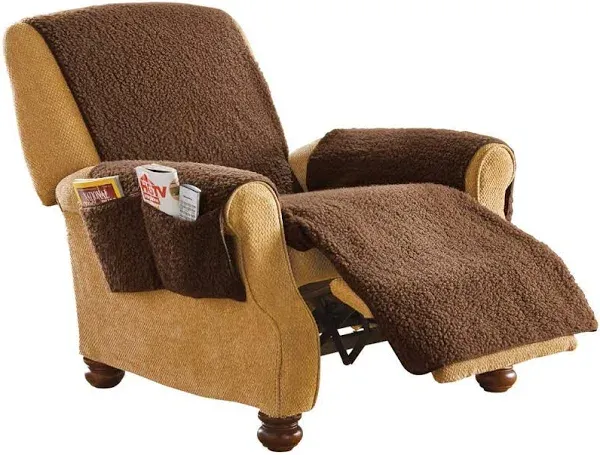 Protective Soft Comfy Brown Fleece Chair Recliner Furniture Cover w/ Pockets