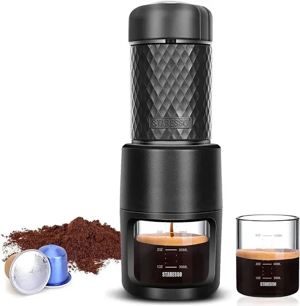 STARESSO Portable Espresso Maker,2 in 1 Express Coffee Maker Compatible Capsules and Ground Coffee Manual Espresso Machines,Mini Hand Press Coffee Makers for Travel Camping Hiking Classic