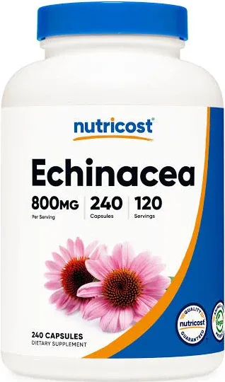 Nutricost Echinacea 800 mg, 240 Capsules, 2 Bottles - Vegetarian Caps, Non GMO, Gluten Free, 120 Servings