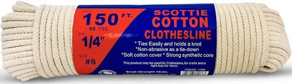 #8 1/4&#034; x 150 ft Scottie Cotton Clothesline, White