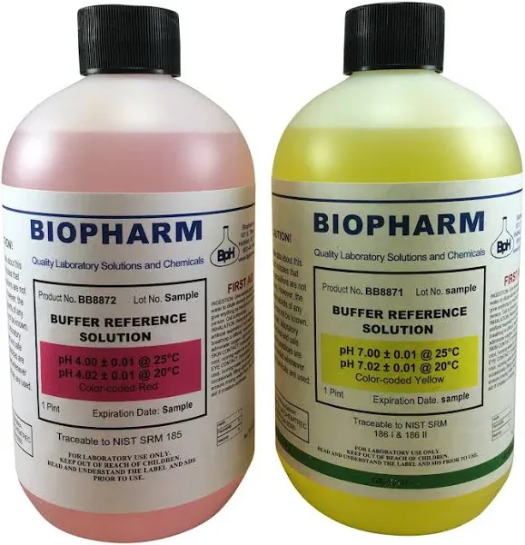 pH Buffer Calibration Solution Kit 2-Pack | 16oz (500 ml) Bottles | pH 4.00 and pH 7.00 | NIST Traceable Reference Standards for All pH Meters | Color Coded