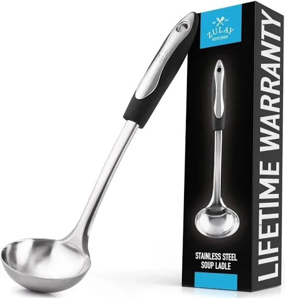 Zulay Kitchen Stainless Steel Cooking Utensil - Stainless Steel Kitchen Utensil - Durable Kitchen Gadgets - Metal Kitchen Accessories - Easy to Clean Kitchen Tools - 12" Soup Ladle