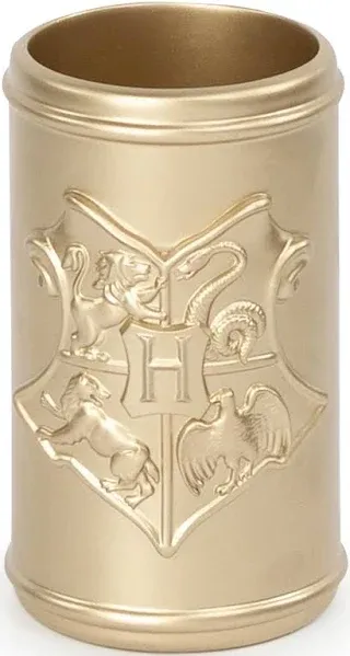 Jay Franco Harry Potter Bathroom Tumbler - Gold Resin Toothbrush/Pen Holder Features Hogwarts Crest - Bathroom Décor