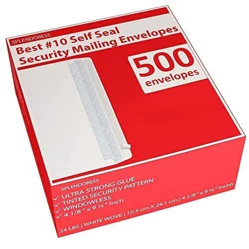 #10 Envelopes Letter Size Self Seal, Business White 500 Count, Wove 