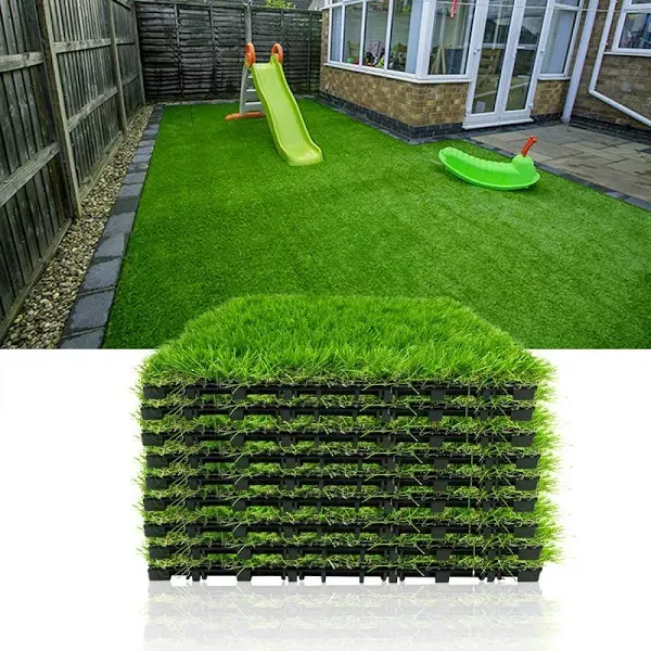 Artificial Grass Turf Tile Fake Grass Flooring Mat Interlocking Self-draining.<wbr/>..