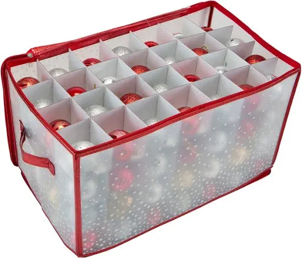 Simplify Organizer Container, Holds Total of 224 Amongst 2 Bags, 2.5” Slots, Durable, See Through for Easy Viewing ornament storage, 112 Count-2PK, Red, AZ-710011-2PK