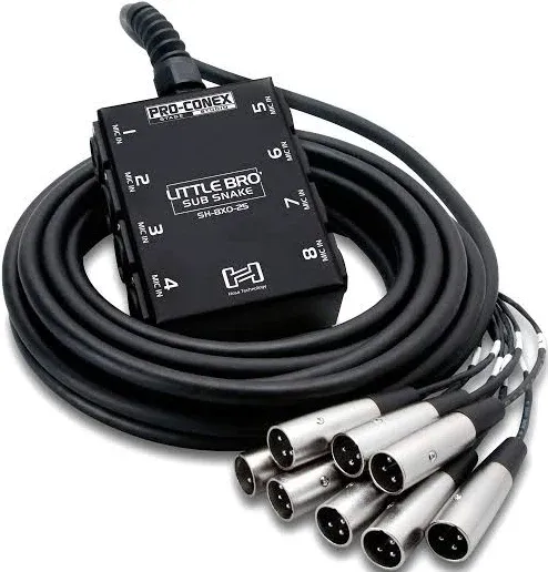 Hosa Pro-Conex Little Bro&#039; Sub Snake 8 x XLR Microphone Stage Box 50ft SH-8X0-50