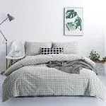 SUSYBAO Gingham Duvet Cover 100% Washed Cotton Plaid Duvet Cover 3 Pieces Set 1 Grid Duvet Cover