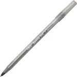 BIC® Round Stic Xtra Precision Stick Ballpoint Pen, 0.8mm, Black Ink, Smoke Barrel, Dozen (BICGSF11BK)