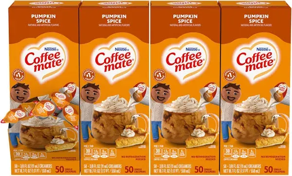 Nestle Coffee mate Coffee Creamer, Pumpkin Spice, Liquid Creamer Singles, Non Dairy, No Refrigeration, 0.375 fl oz Tubs (Pack of 200)