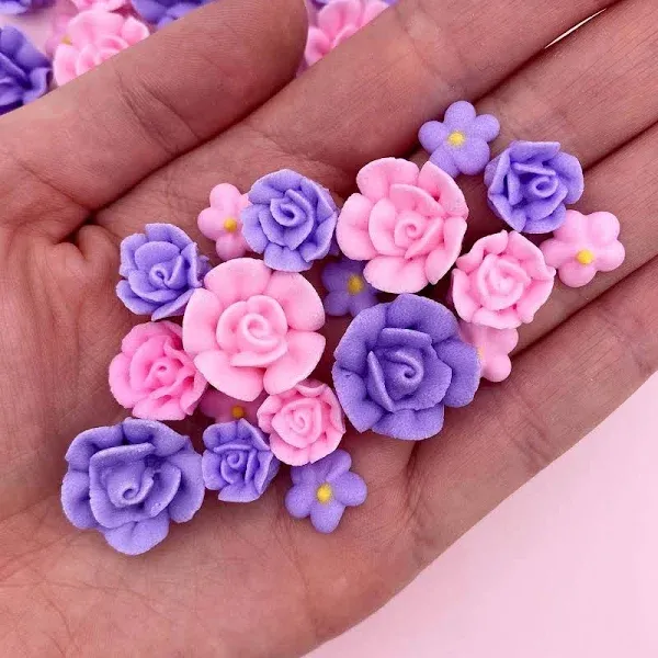 60 Violet Icing Flowers | Small Purple Flowers | Edible Roses| Lavender | Edible Flowers | Icing Flowers | Icing Roses | Sugar Flowers | Violet Sprinkles | Simply Sucré